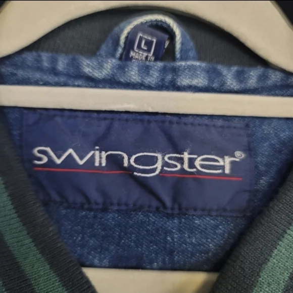 *Vintage* Men's Swingster Denim Bomber Varsity Letterman Jacket Size Large - Picture 2 of 6